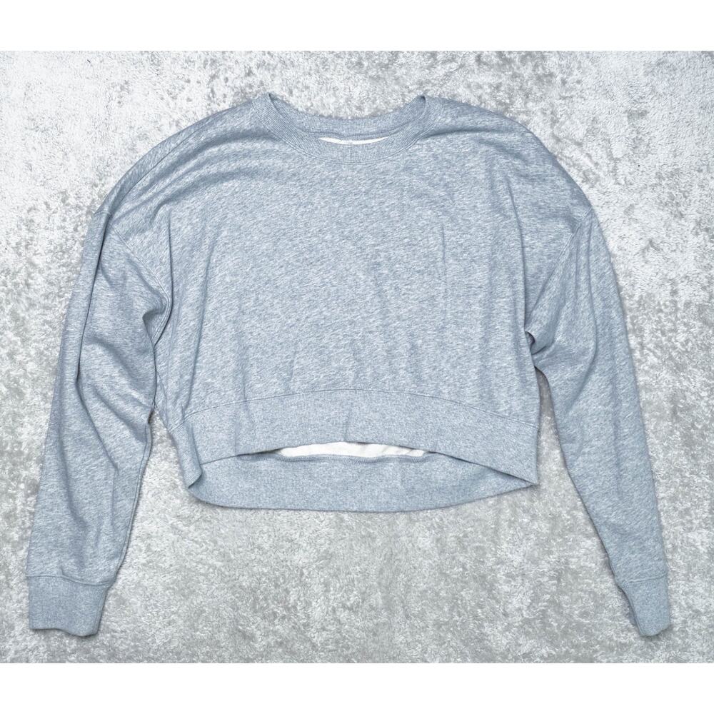 Fabletics Year Round Terry Gray Heather Cropped Sweatshirt Womens Size XL NWOT